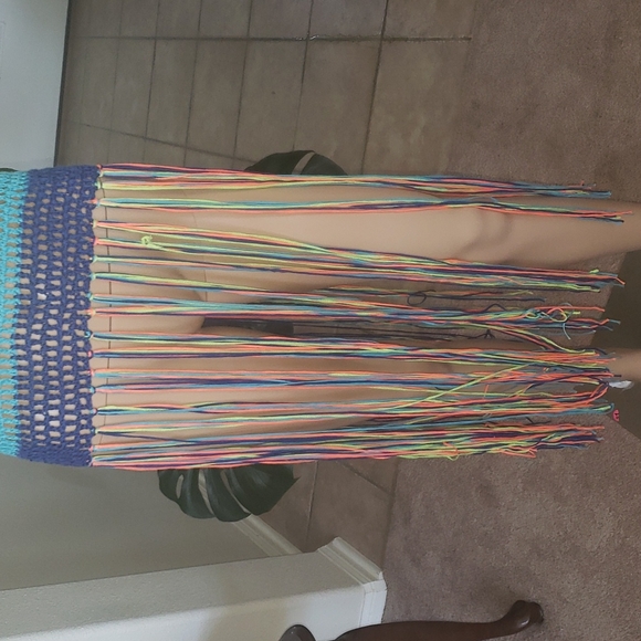 Neon rainbow crochet tube top long tassels top/ tunic swim cover up pride - Picture 4 of 9